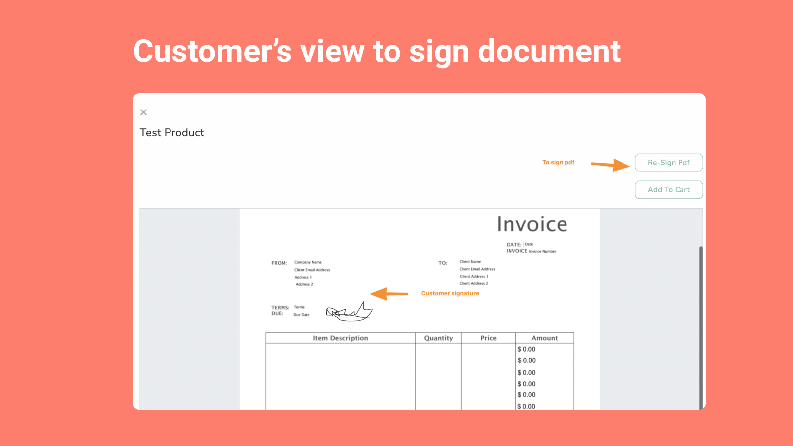 Customer's View to Sign the Document