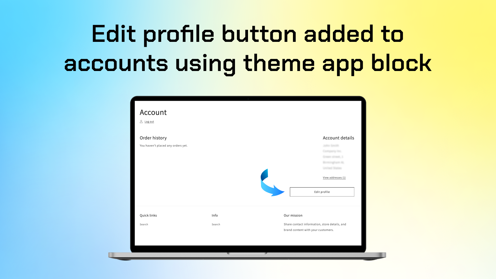 Customer Account Editor for Shopify – Edit Profile button block