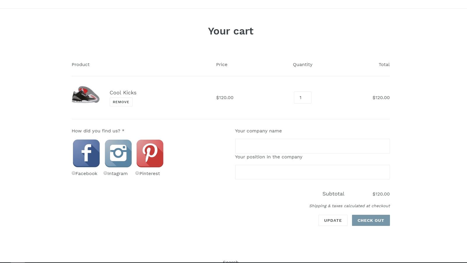 Customer attribute on cart page