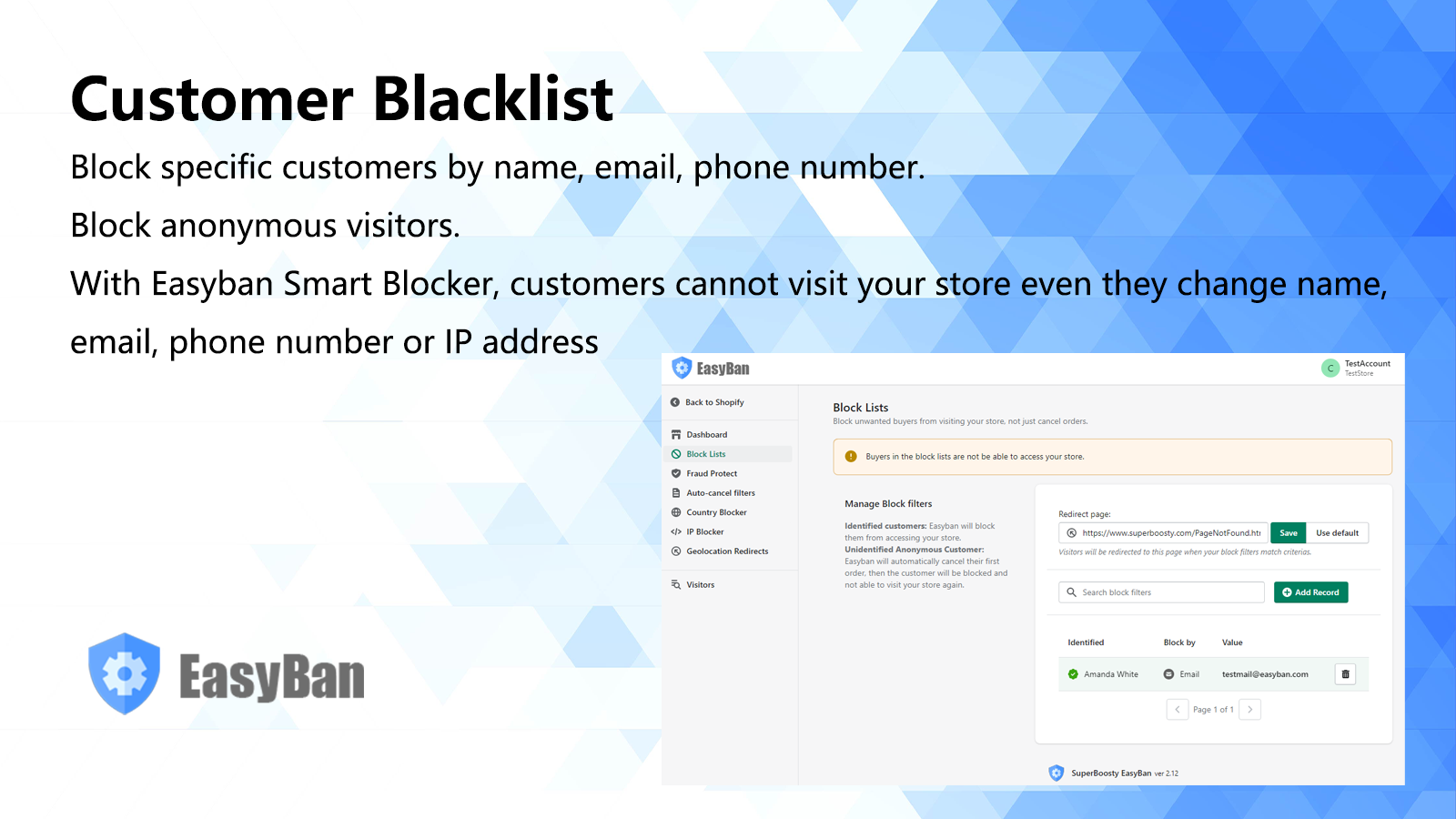 Customer black list - block visitors by email, phone or name