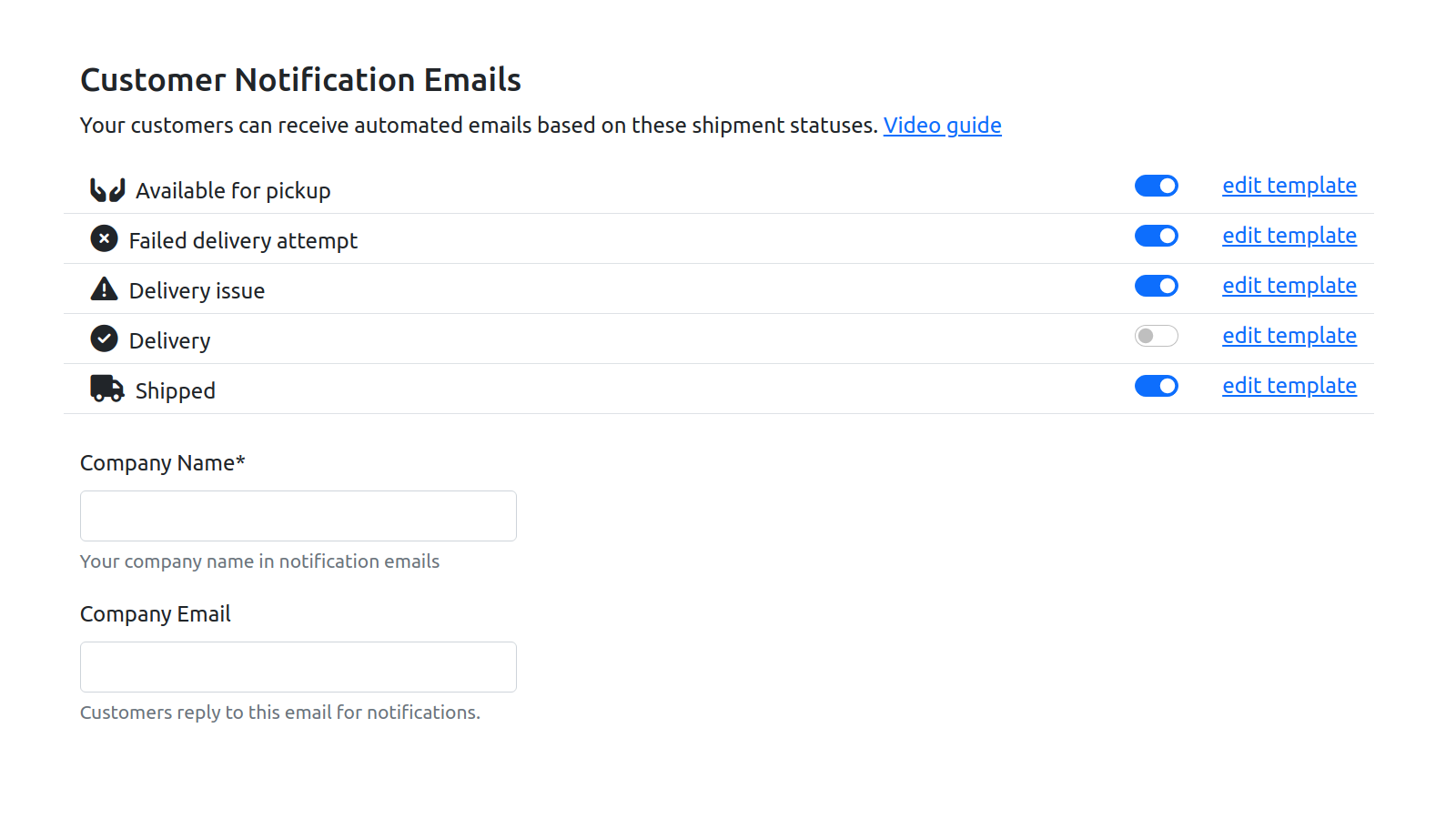 Customer Email Shipment Status Notifications
