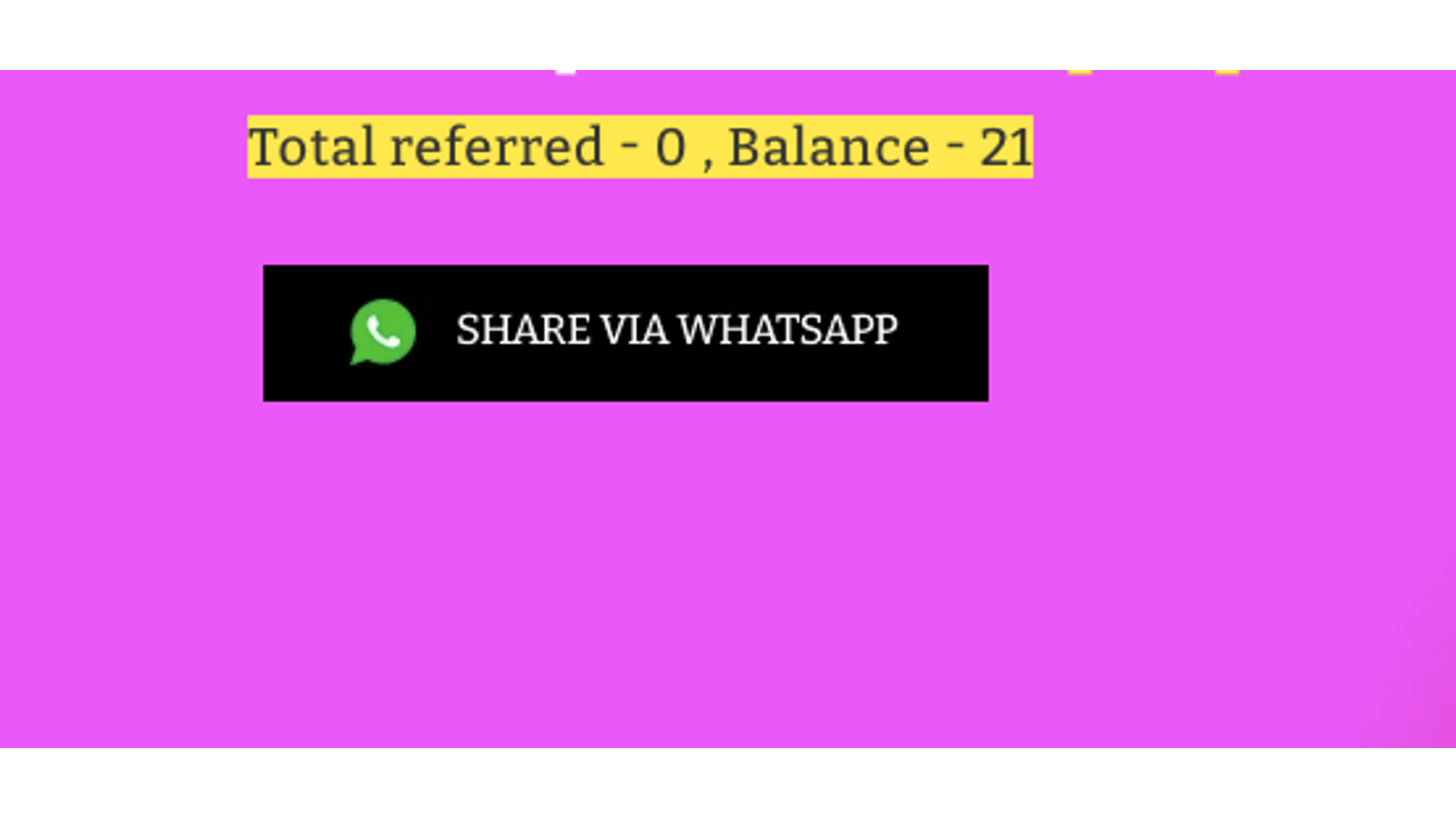 customer page showing referral code and code to share.
