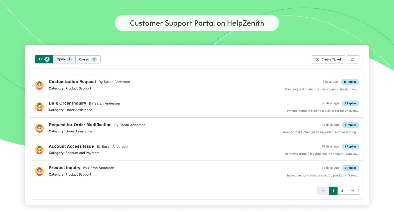 Customer Support Portal on HelpZenith