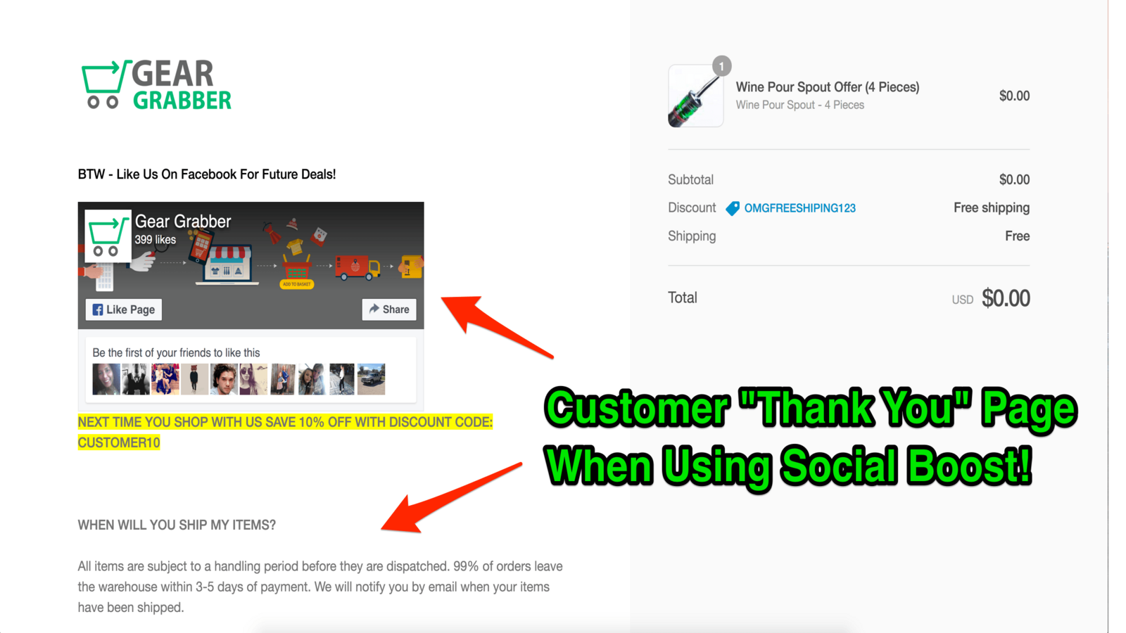 Customer Thank You Page when using Socialboost