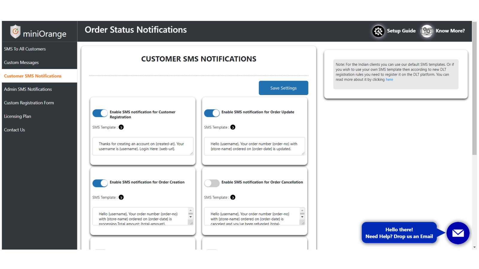 customer/admin order sms notification