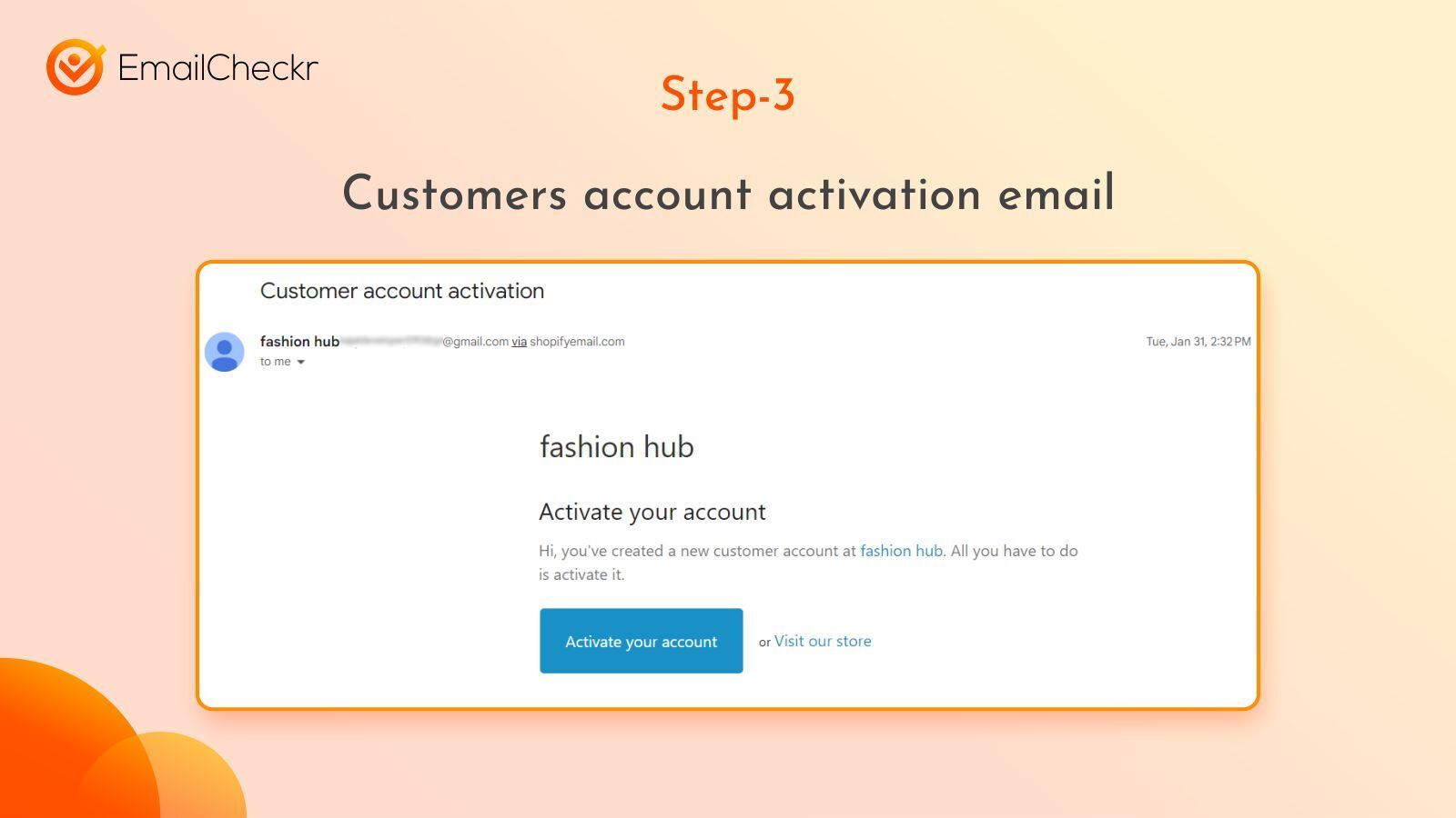 Customers account activation email