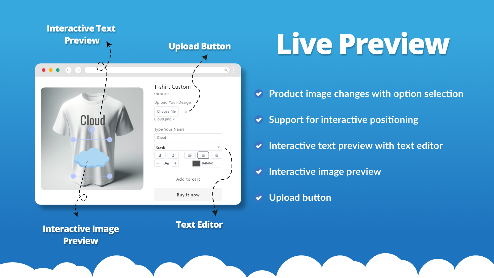 Customers can see the product image update live as they change