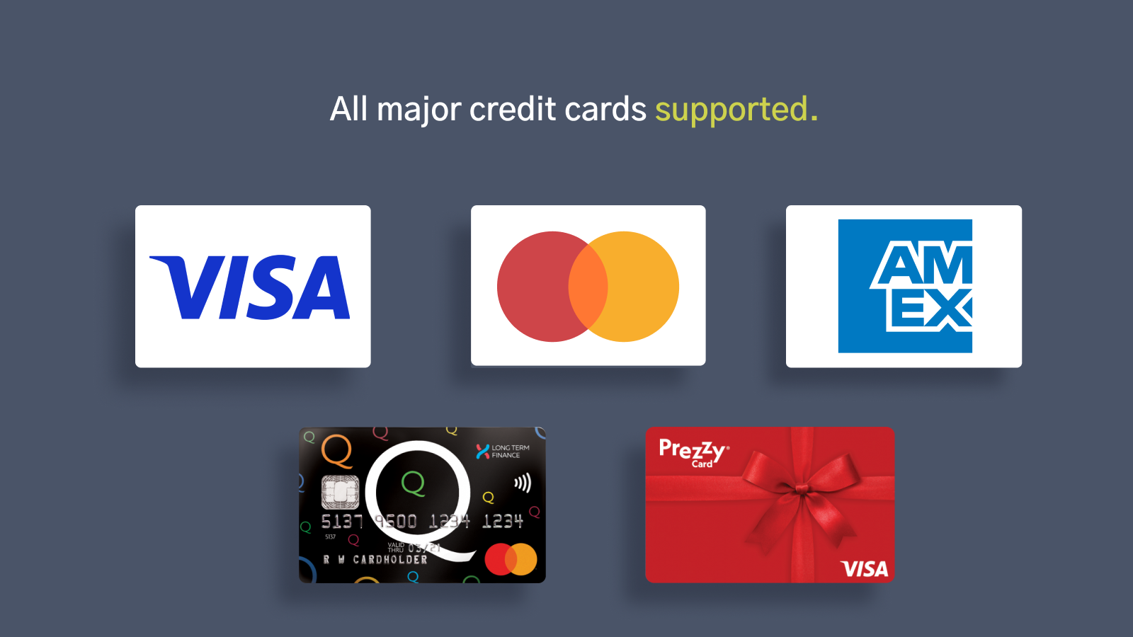 Customers can use all major cards with Paystation.