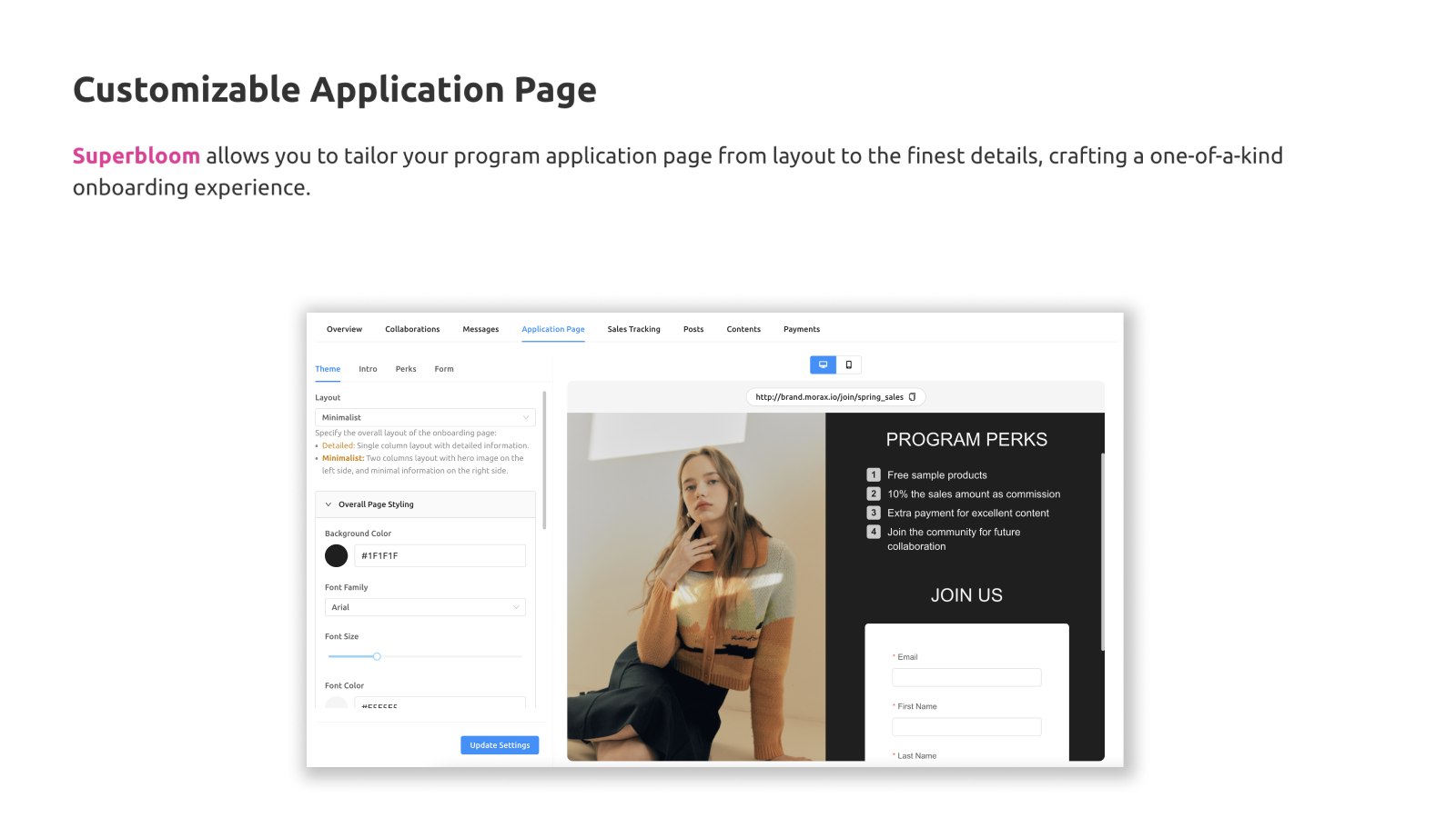 Customizable Application Page