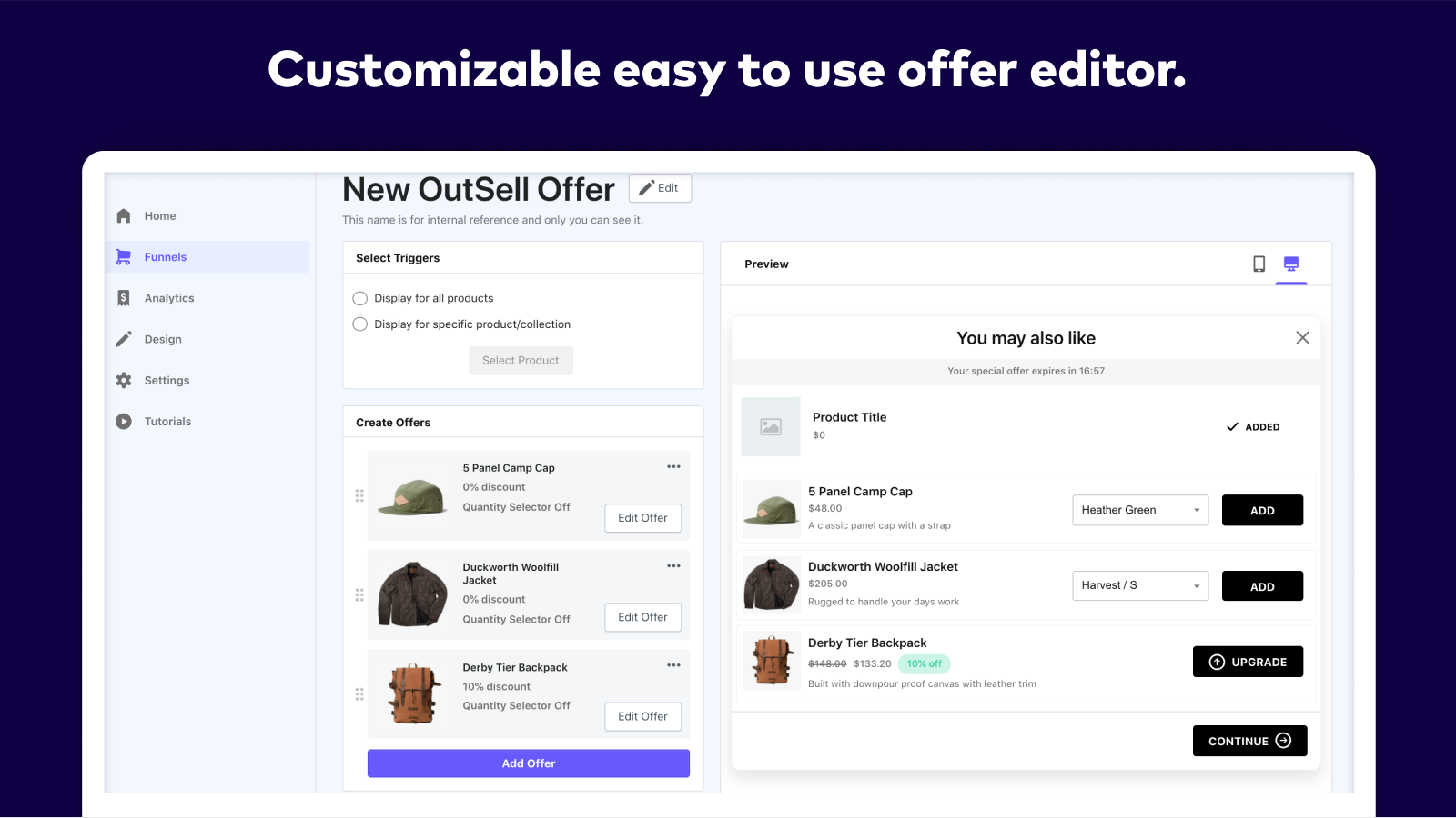 Customizable easy to use offer editor