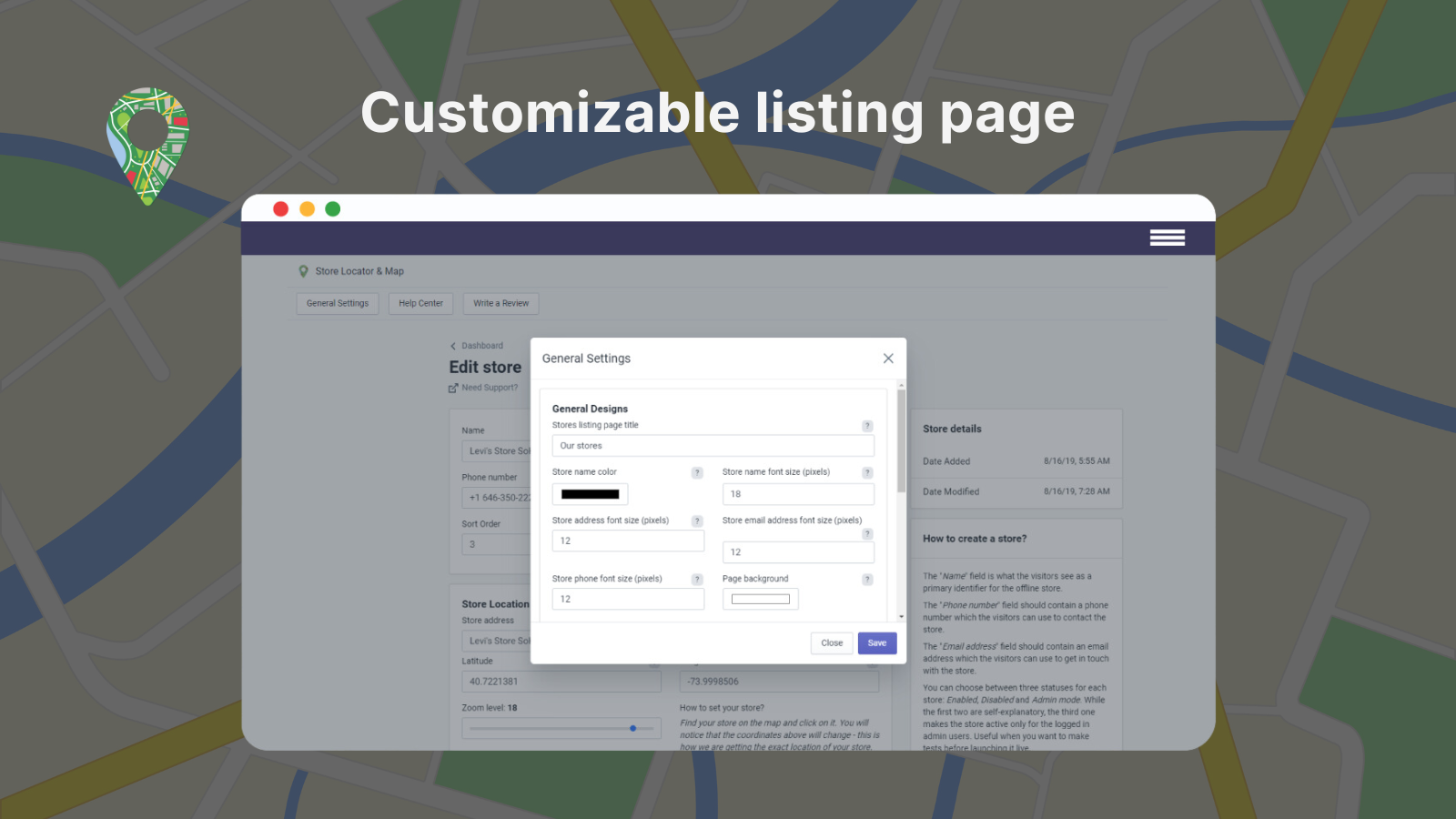 Customizable listing page - fonts, colors, map styles