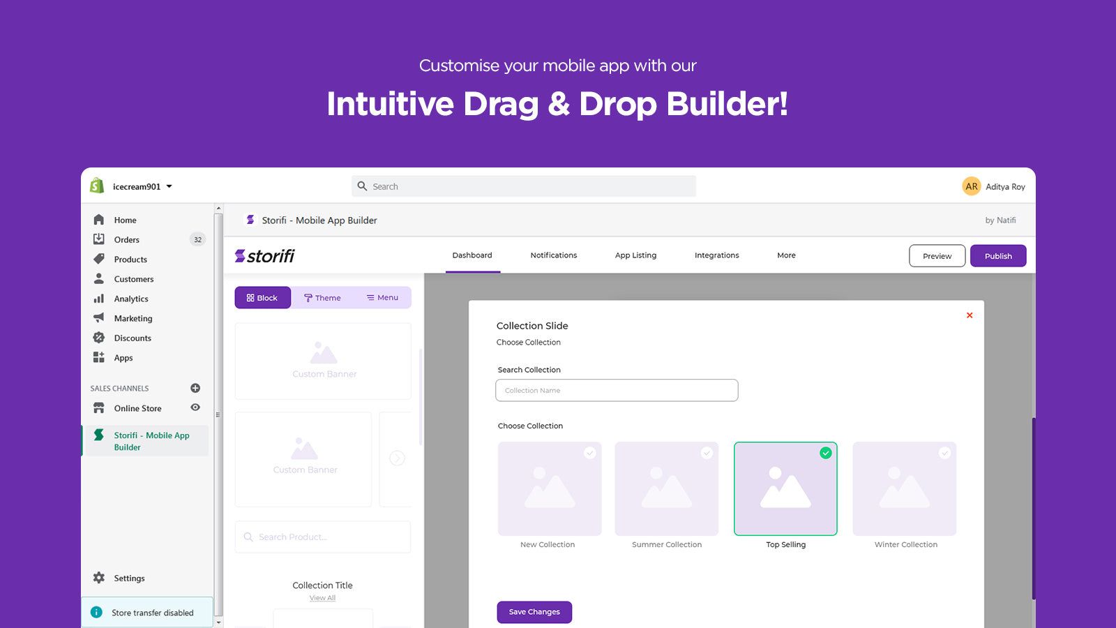 Customize App with Storifi's Intuitive Drag & Drop Builder