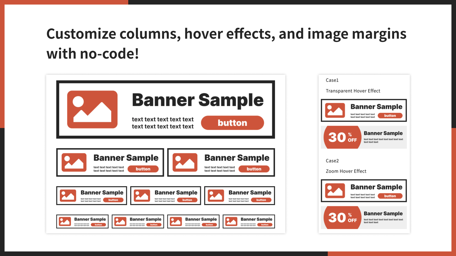 Customize columns, hover effects, and image margins.