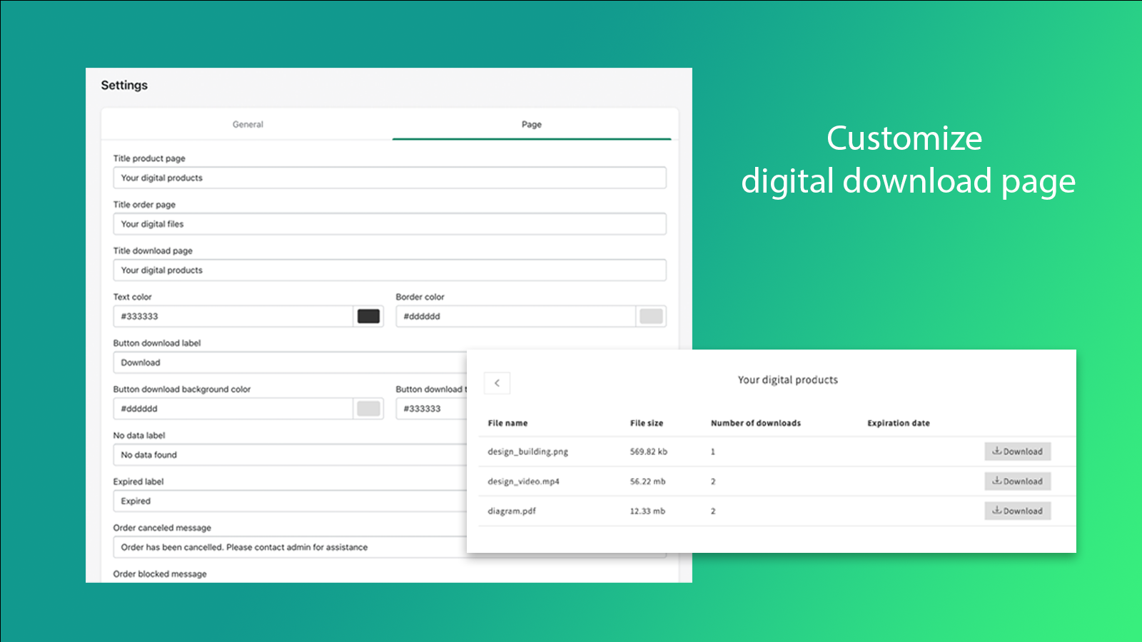 Customize digital download page