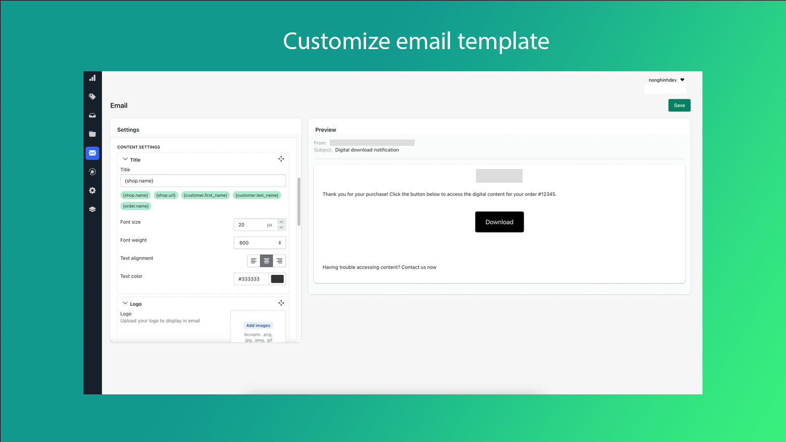 Customize email template