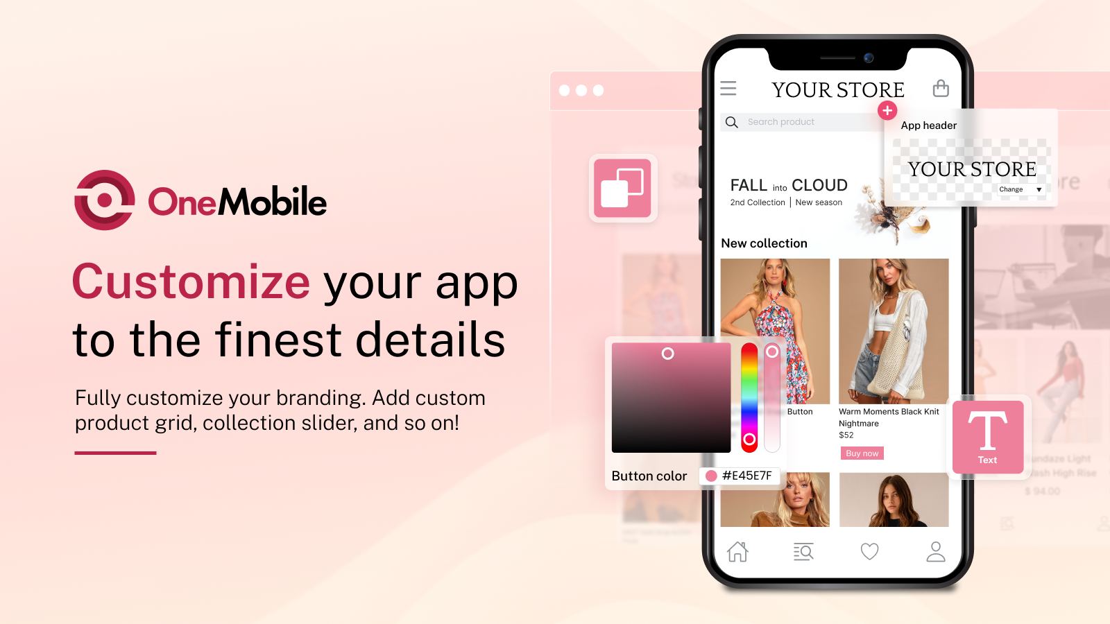 customize mobile app branding product grid collection slider