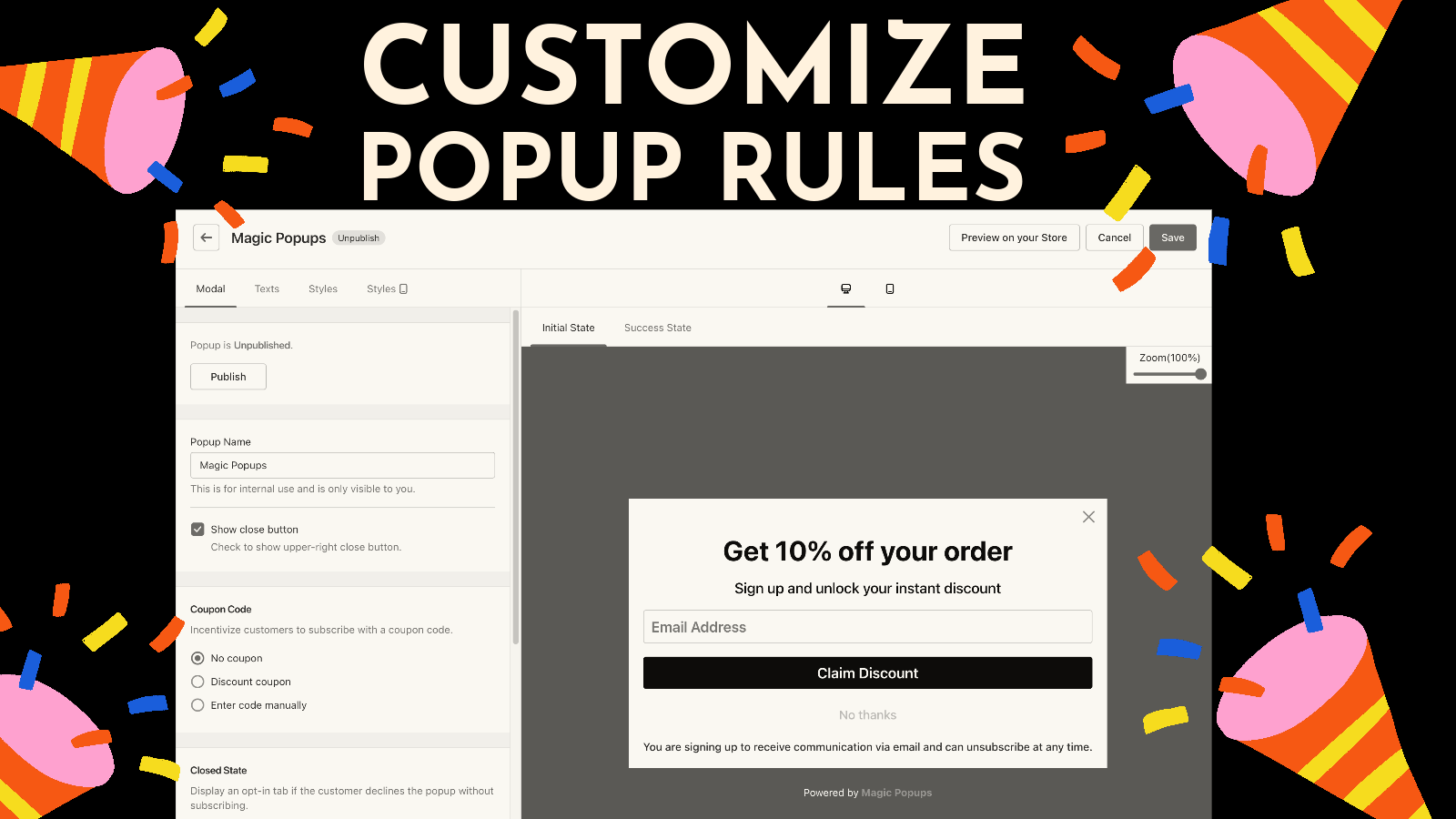 Customize popup rules