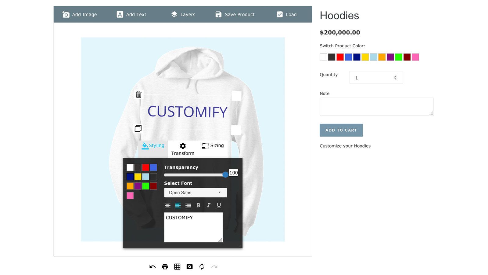 Customize product Screenshot