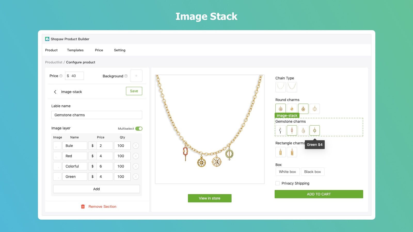 customize product with image stack option