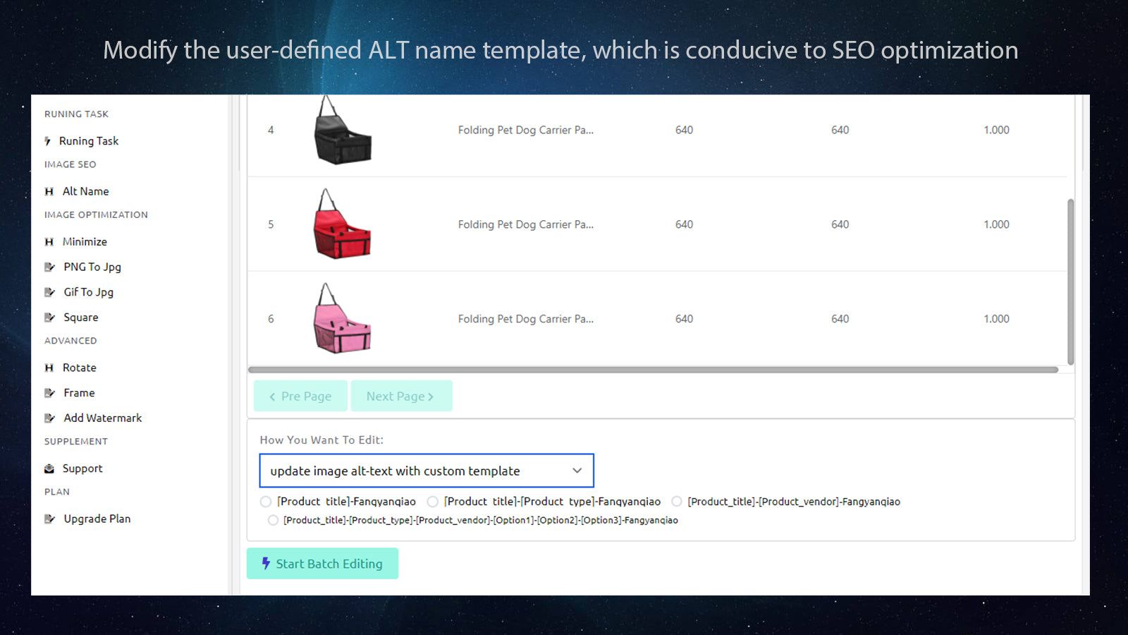 Customize SEO altname optimization template
