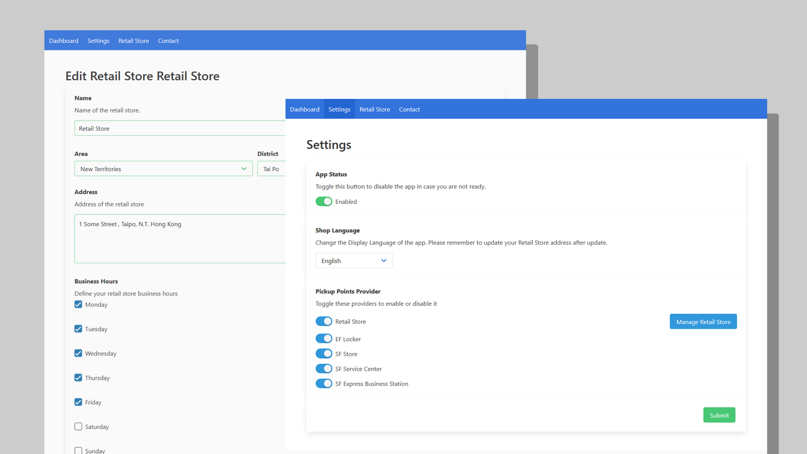 Customize settings and mange store listing from admin panel