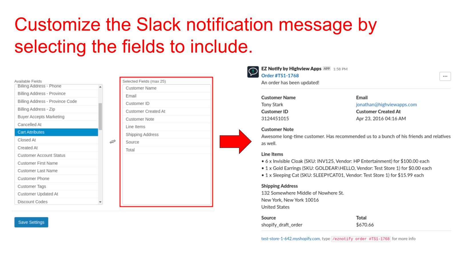 Customize Slack notification message.
