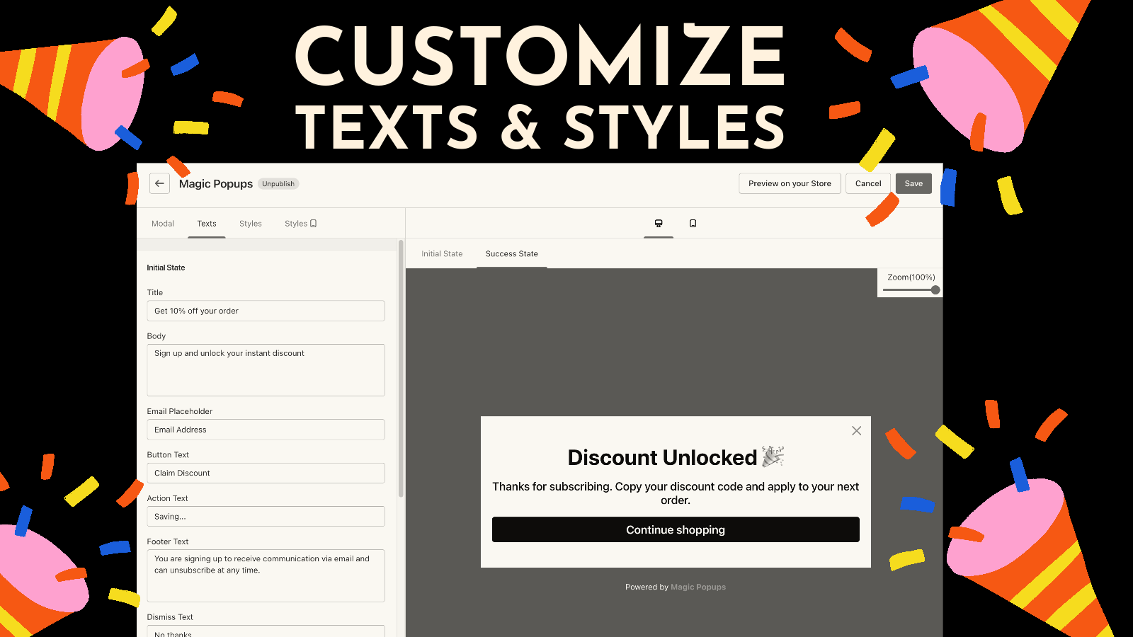 Customize texts & styles