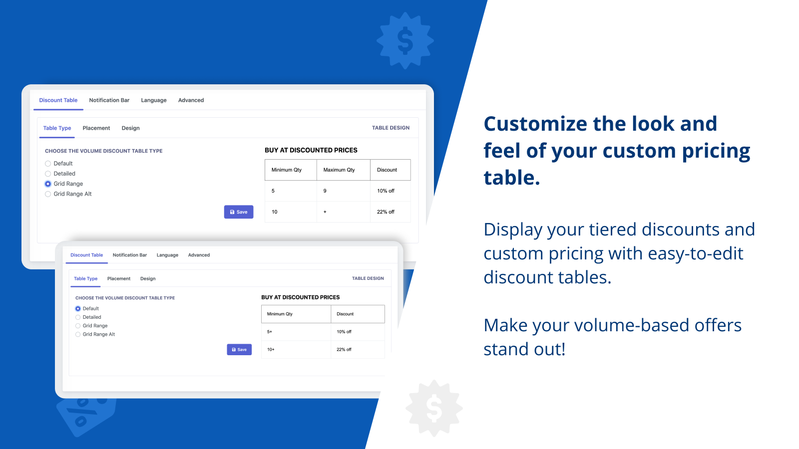 Customize the look and feel of your custom pricing table 
