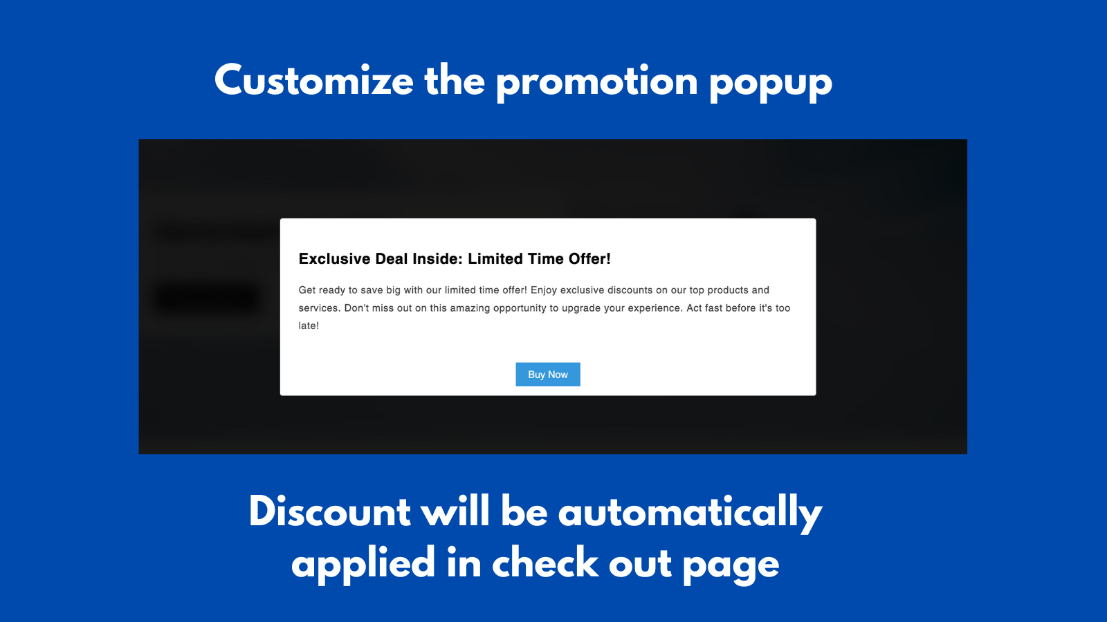 Customize the promotion popup with custom message, CTA
