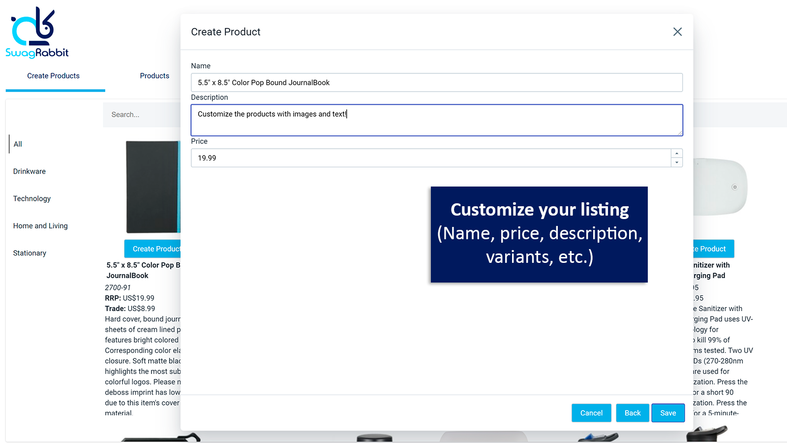 Customize your listing (name, price, description, variants)
