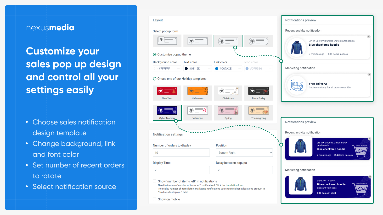 Customize your sales pop up shopify design and control settings 