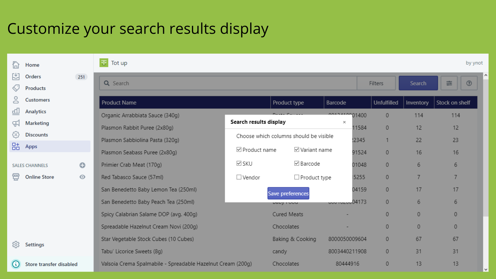 Customize your search results display