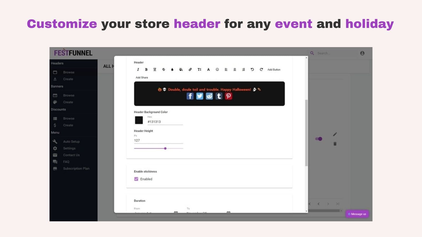 Customize your store header for any event and holiday