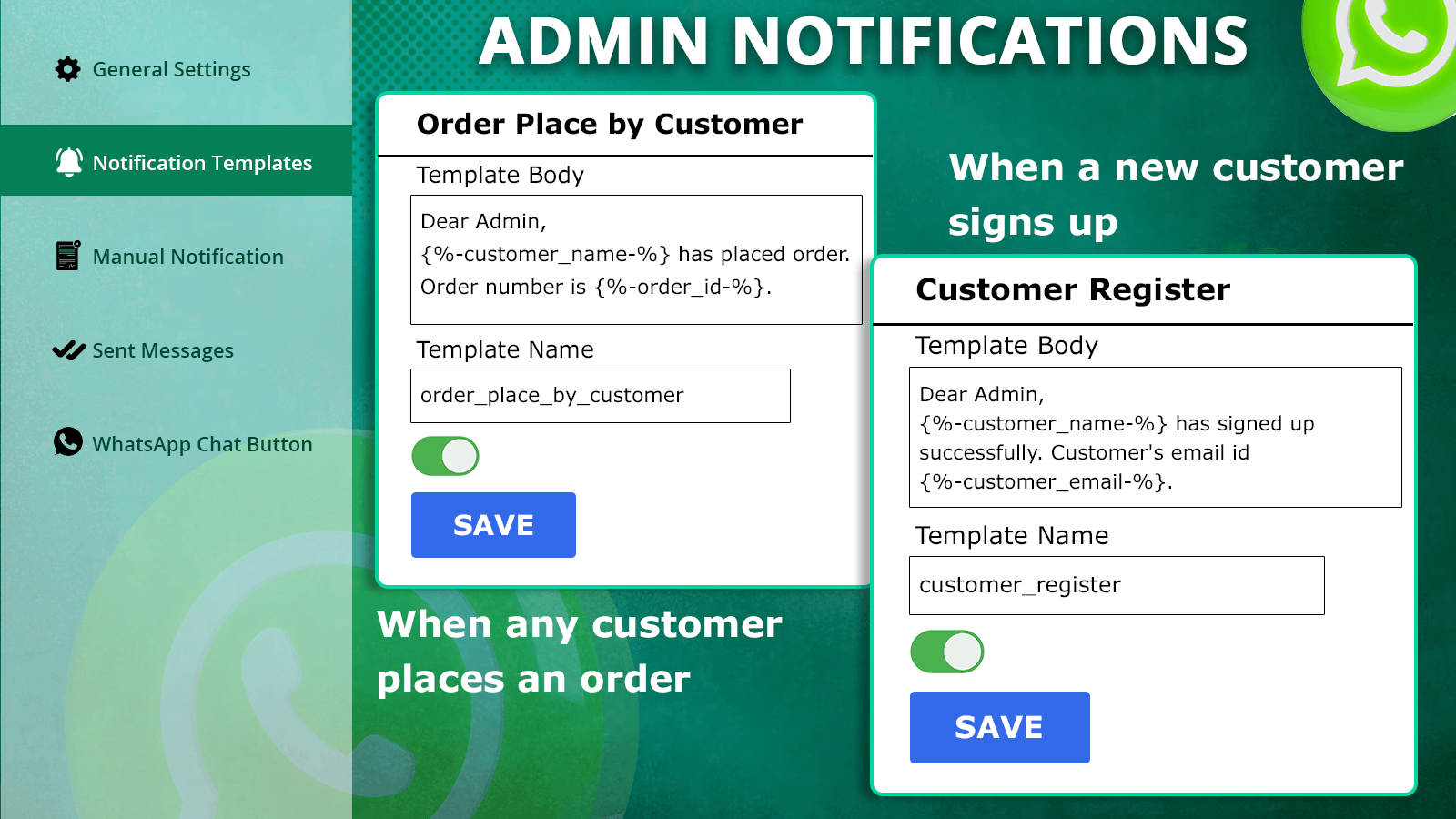 Customized WhatsApp Notification Templates for Admin