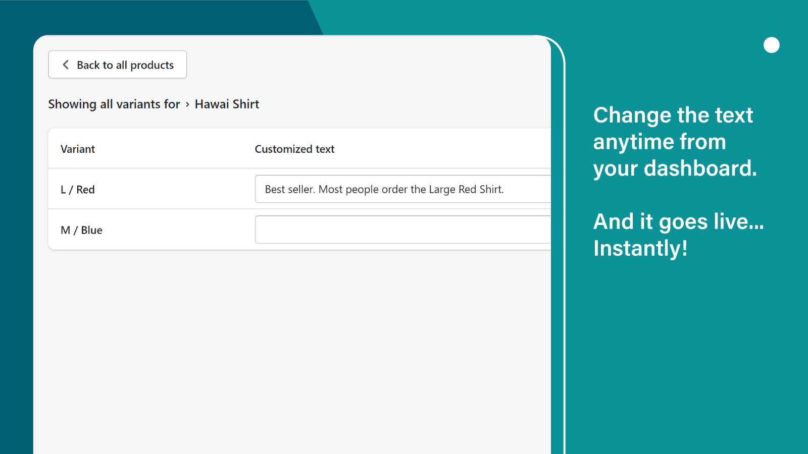 customizing options in dashboard. live changes.