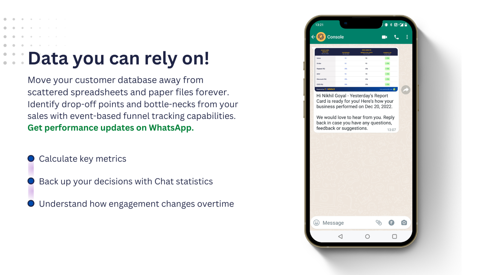 Daily business performance reports directly on your WhatsApp