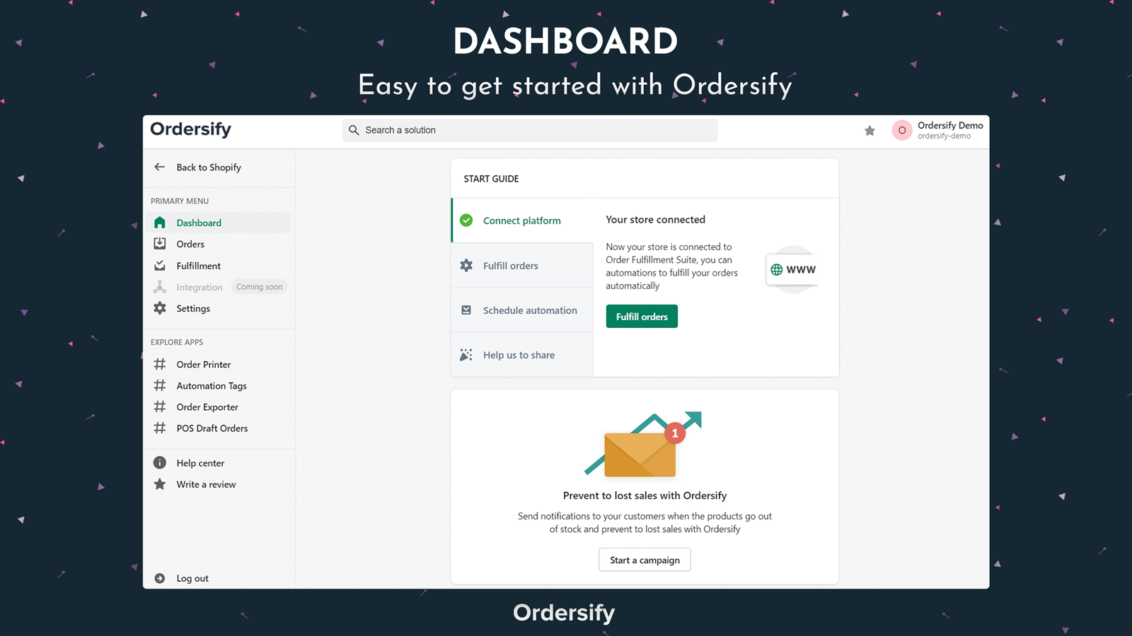 Dashboard - Easy to get started with Ordersify