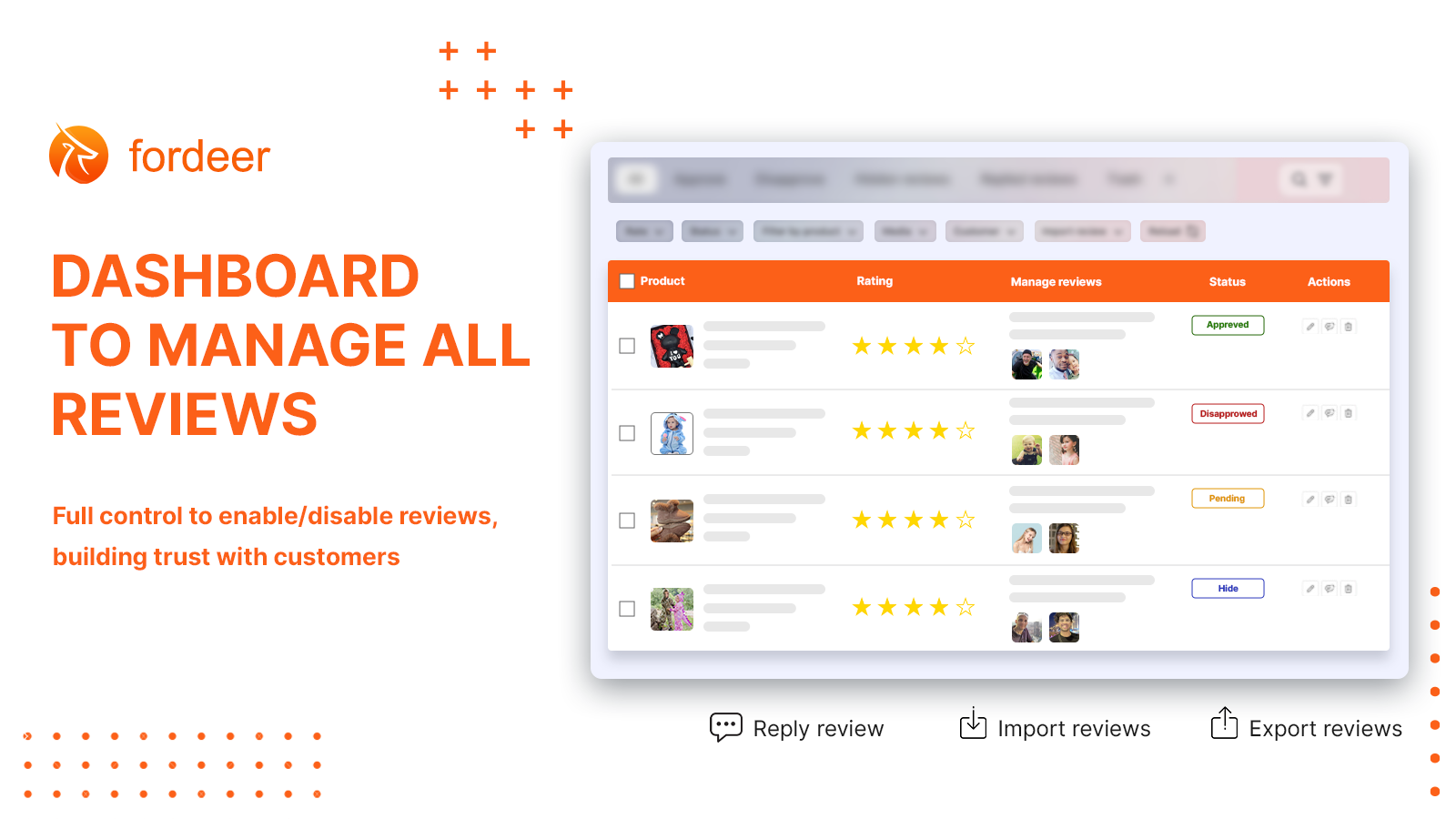 Dashboard manage reviews