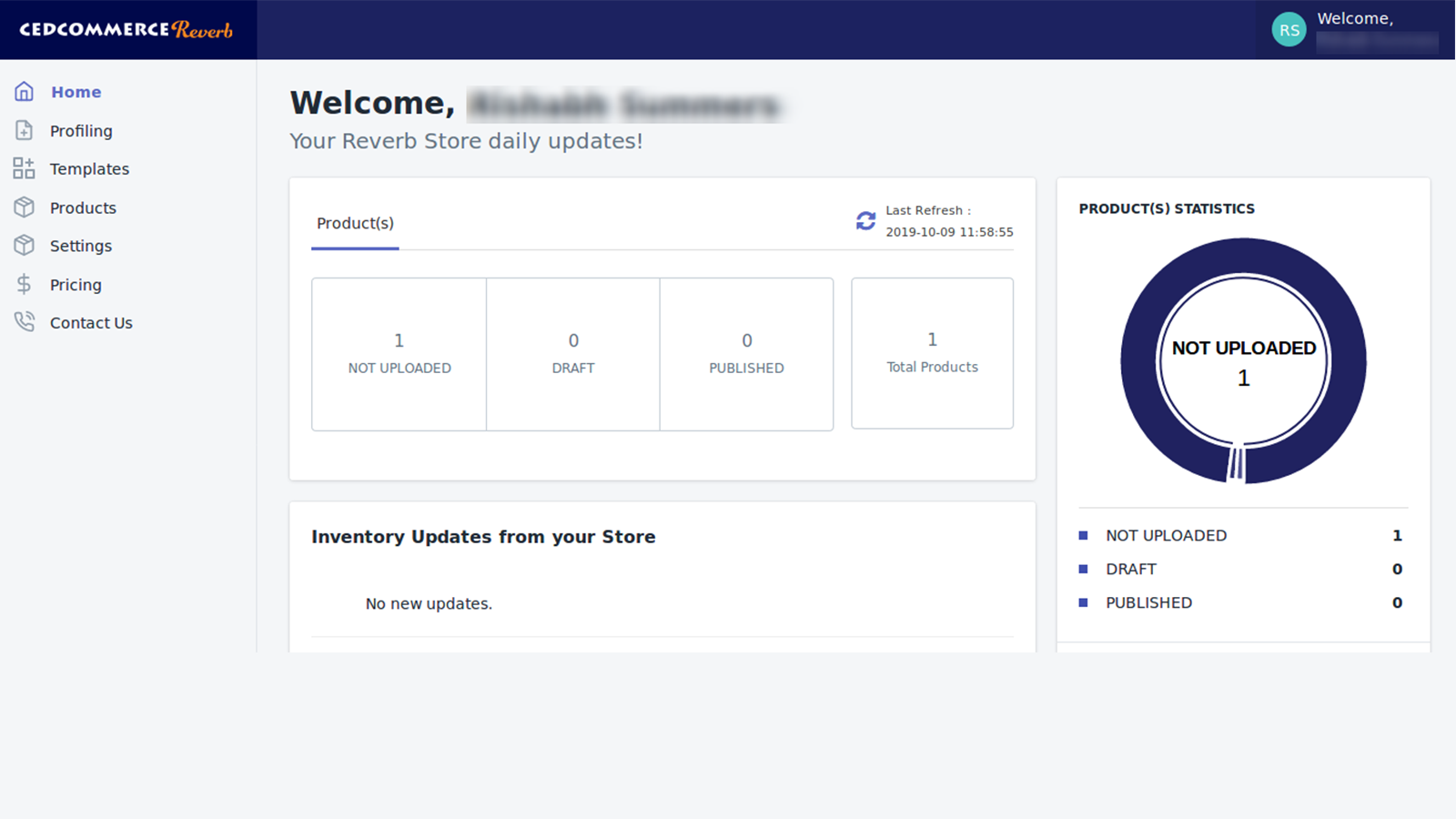 Dashboard of Reverb Marketplace Integration App