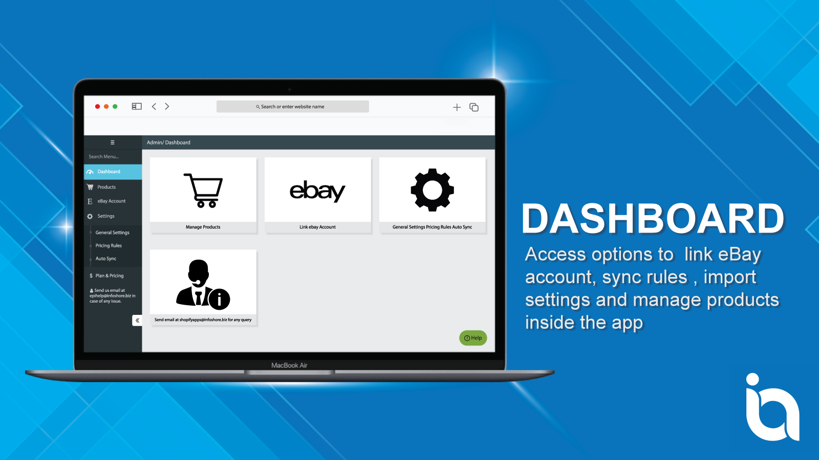 Dashboard provides options to manage listings  and settings
