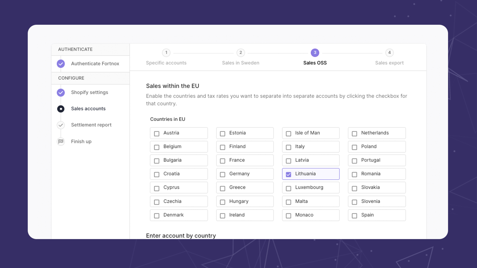 Decide how you want to configure your sales for each country