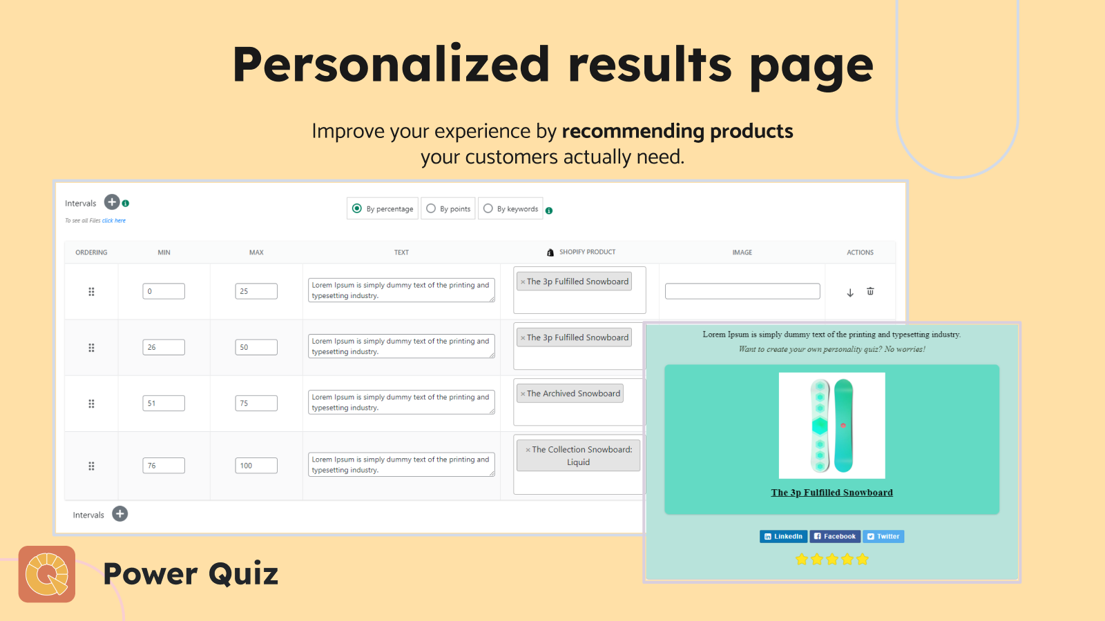 Deliver unique and tailored results pages for each quiz taker.