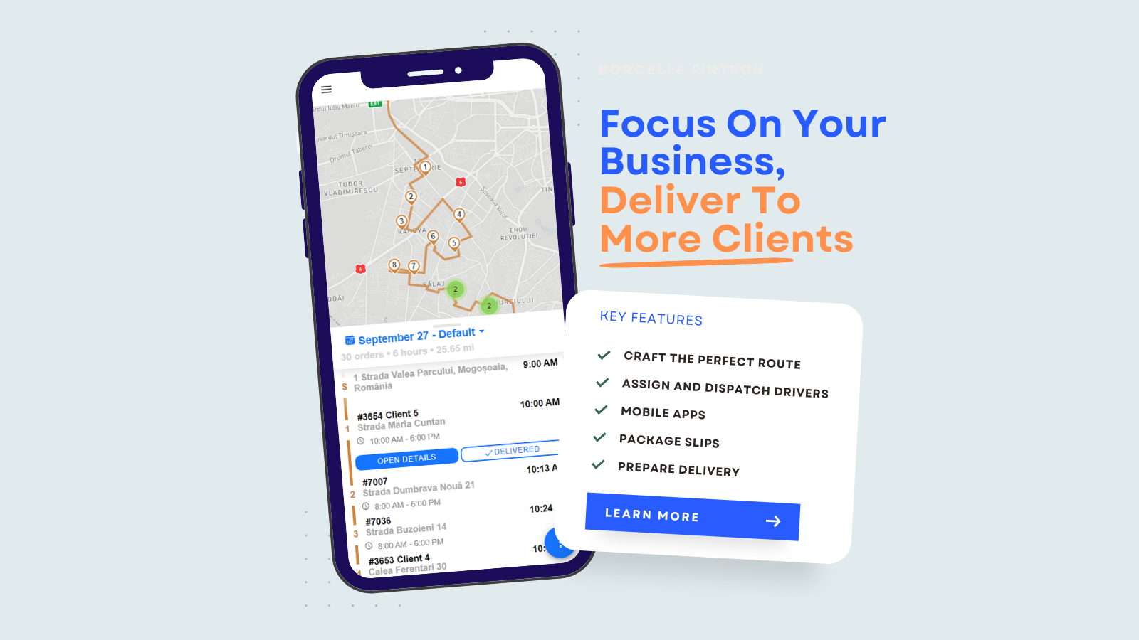 Deliver with our mobile app and track the progress of the routes