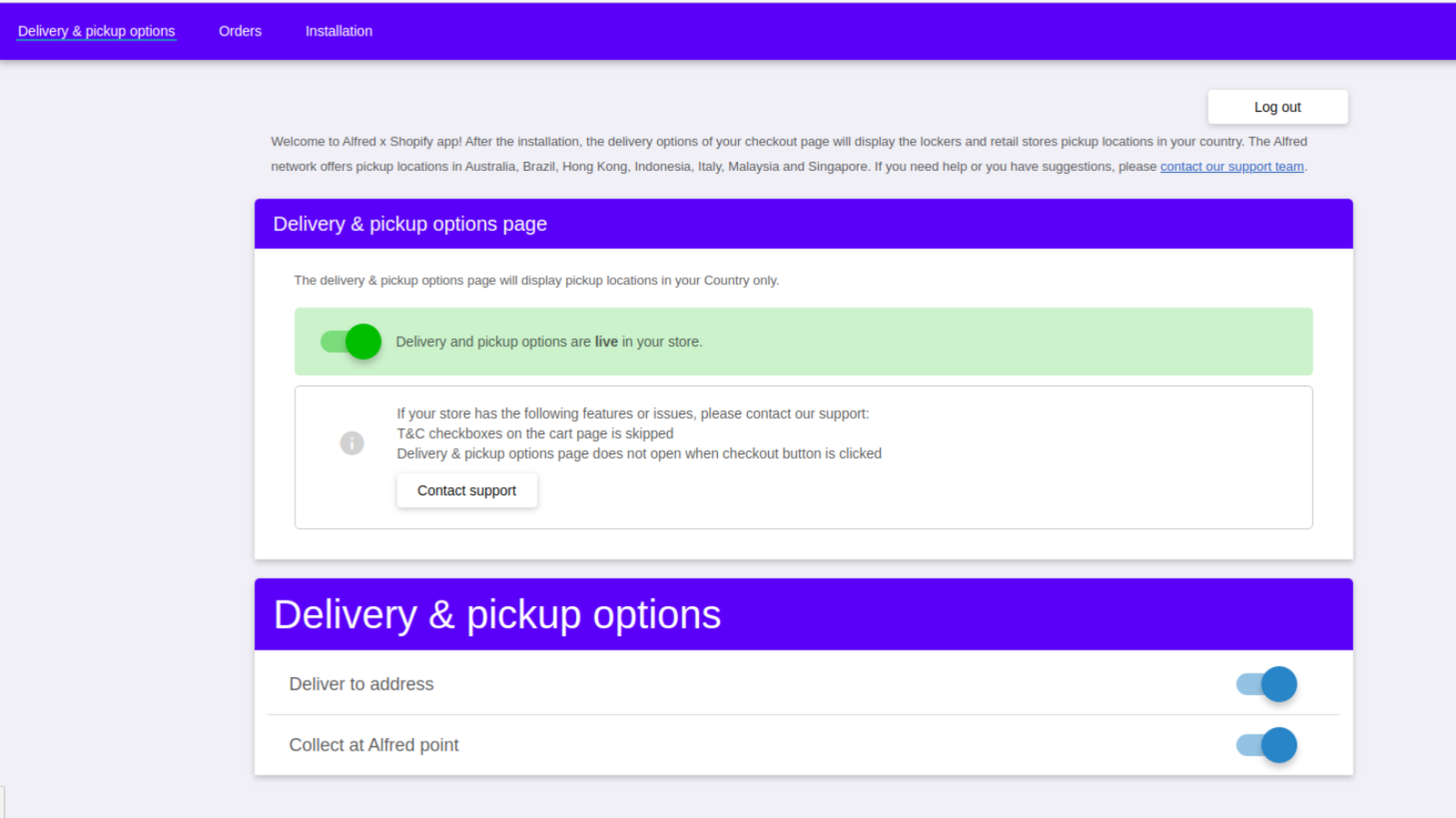 Delivery and pickup options