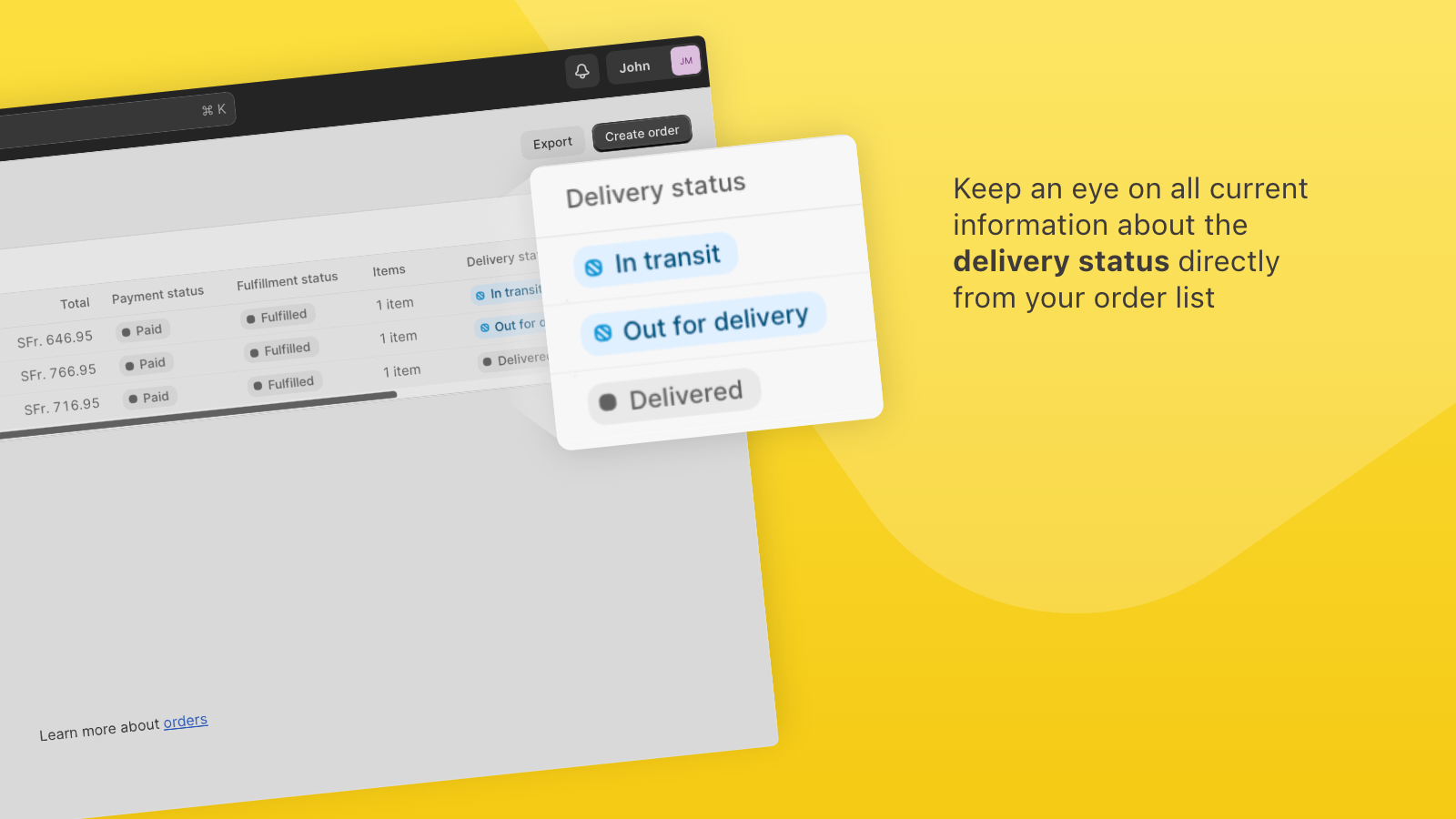 Delivery Status shown in Shopify Admin