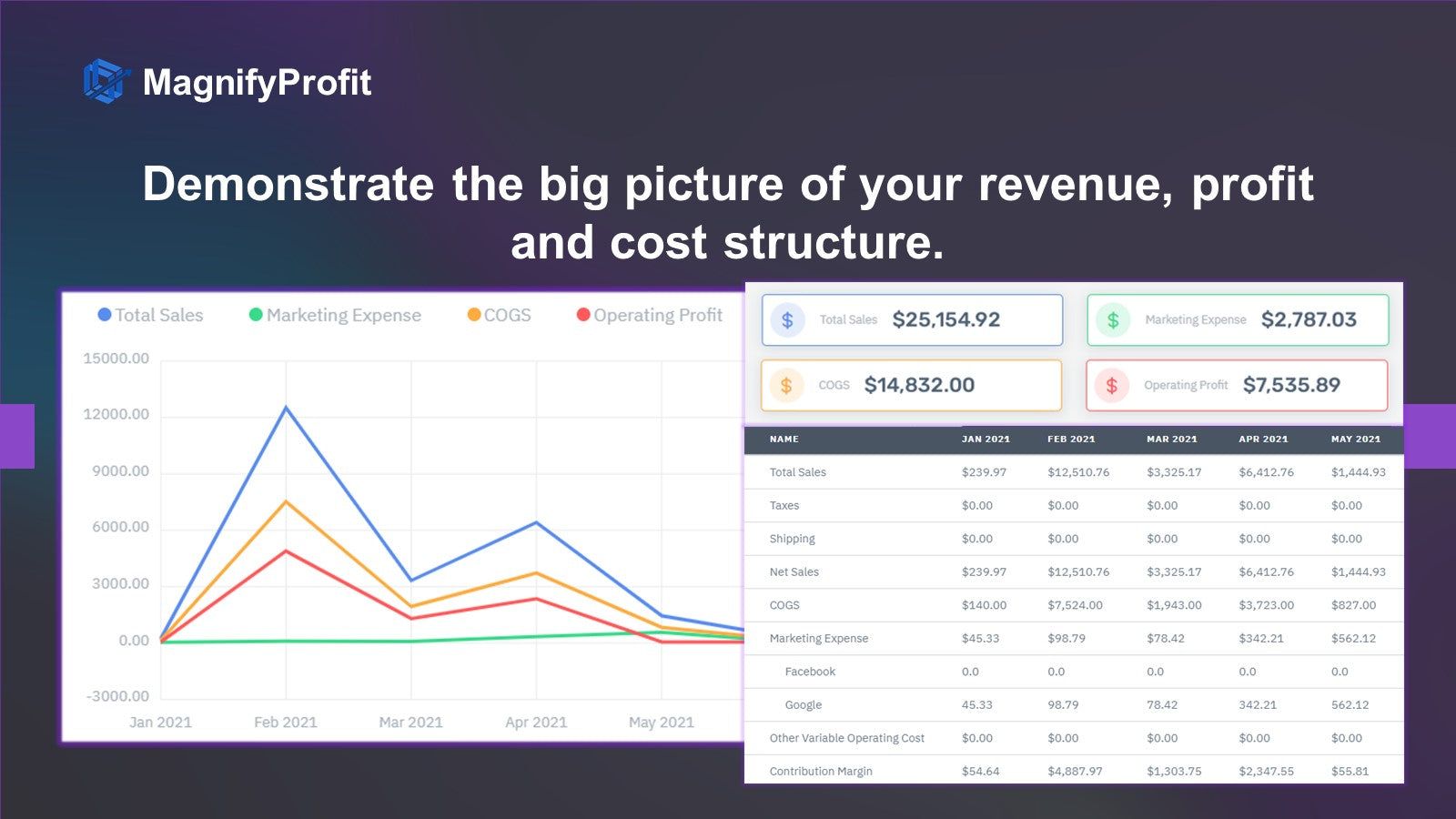 Demonstrate the big picture of your revenue, profit and cost