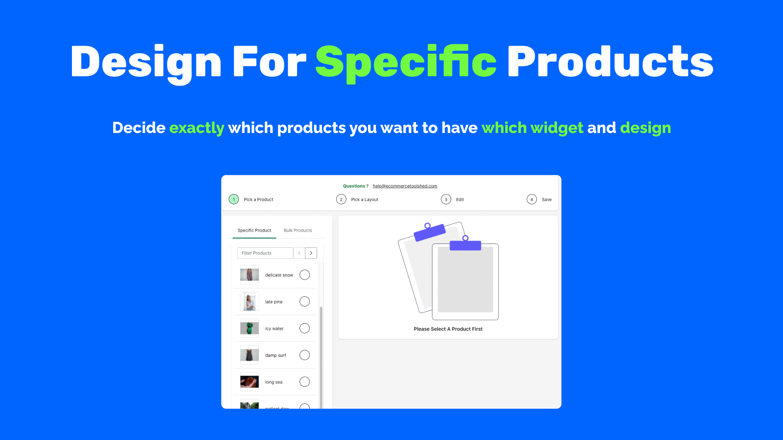 Design widgets for specific products 