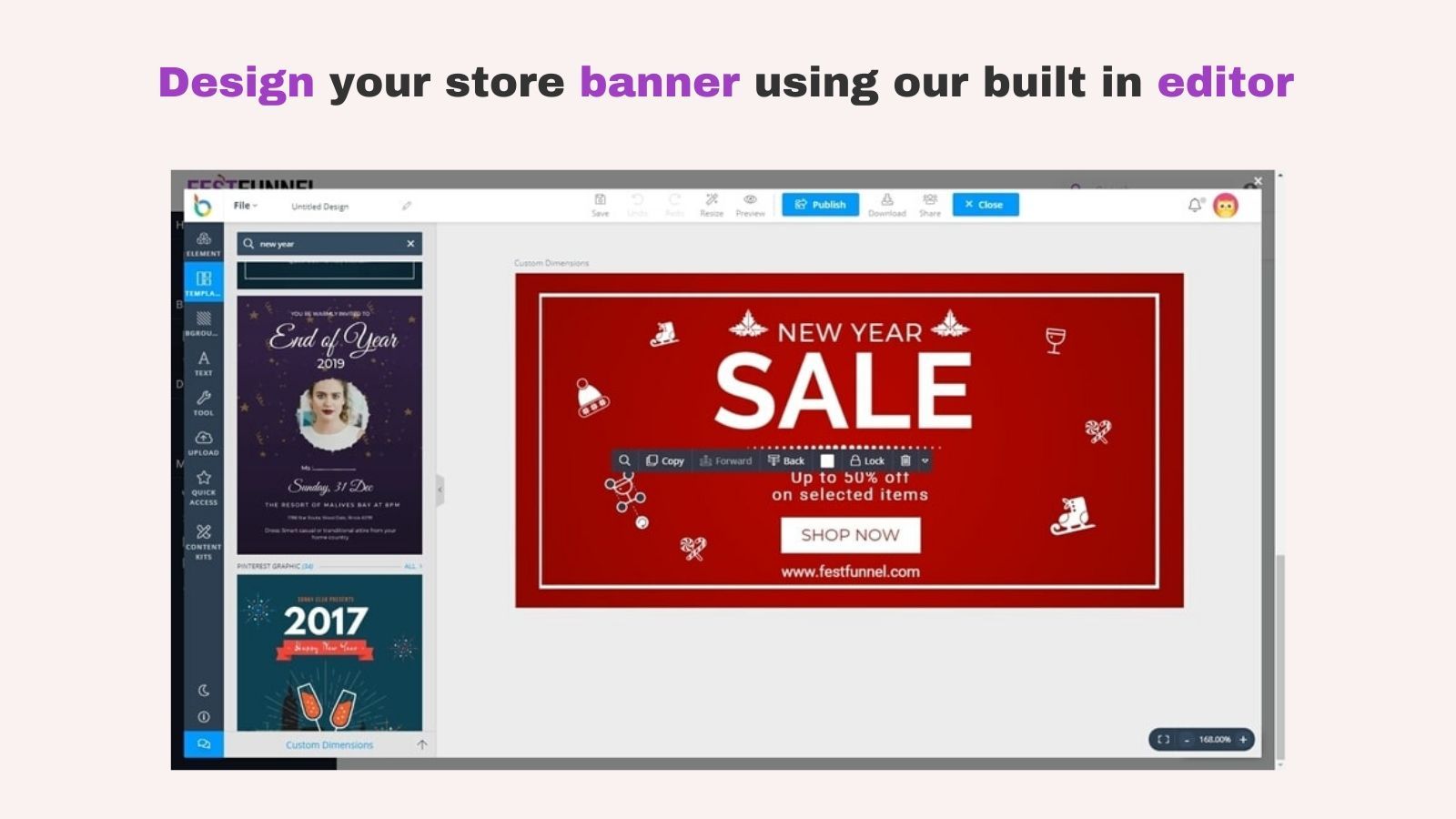 Design your store banner using our built in editor