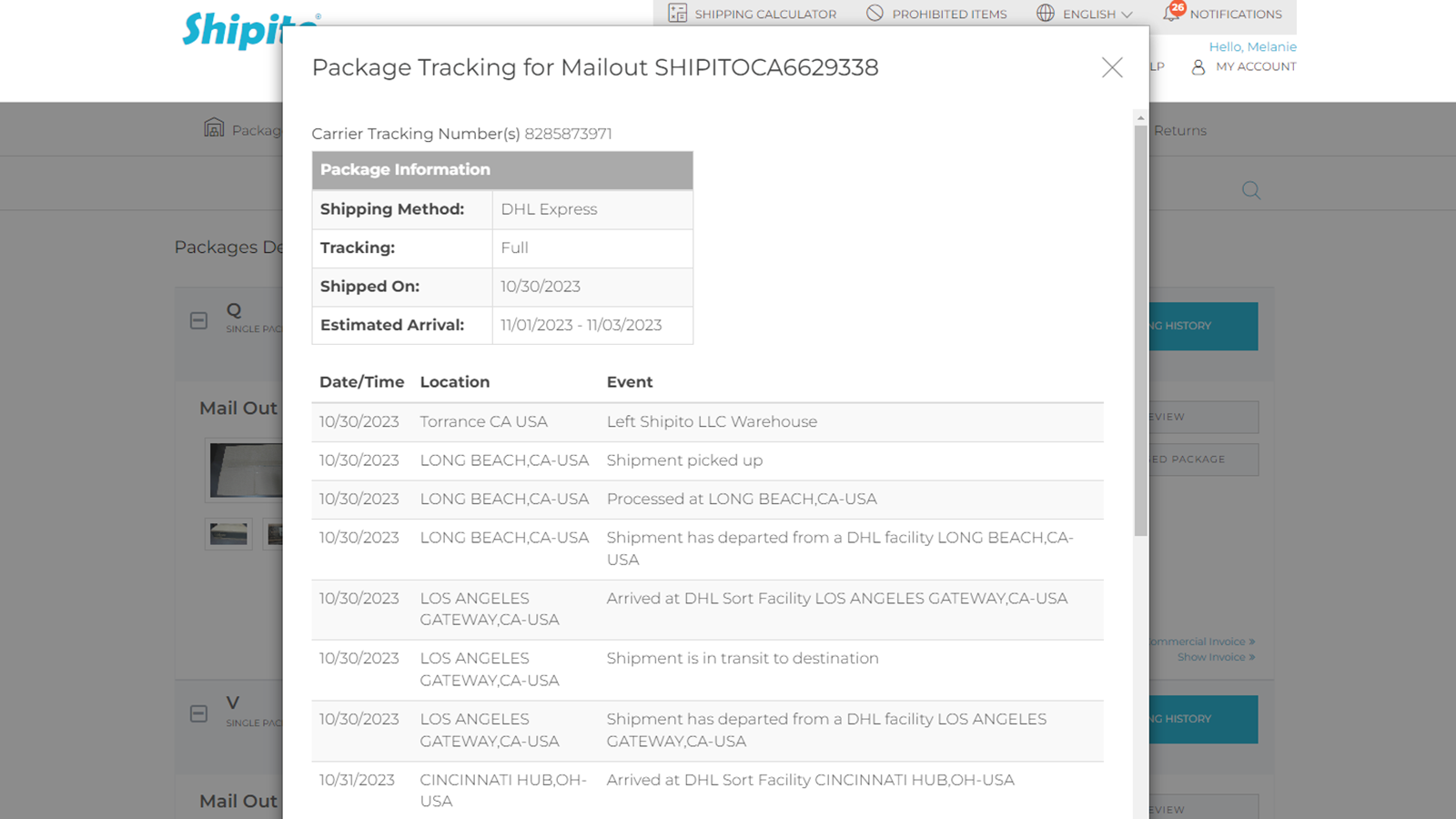 Detailed package tracking