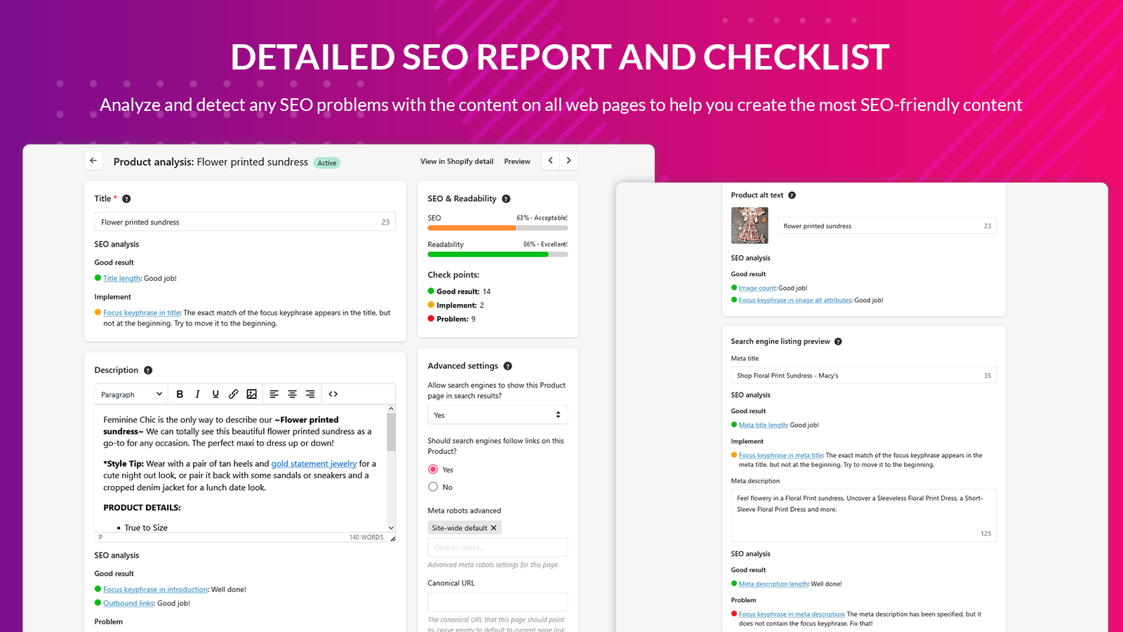 Detailed SEO report and checklist